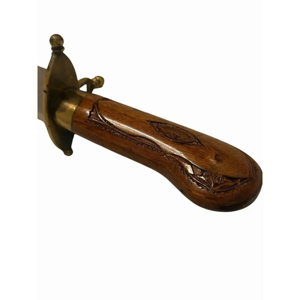 Vintage HAND CARVED Knife & Fork Carving Set Wood & Brass Sheath India 3707-66